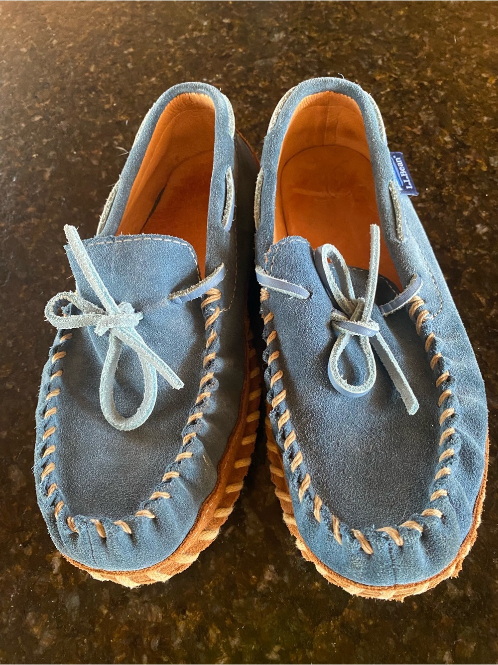 LL Bean blue suede moccasins slippers